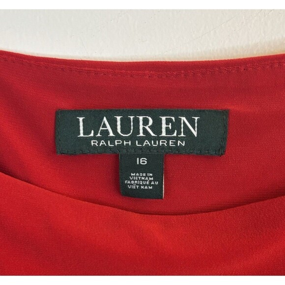 LAUREN RALPH LAUREN Connie Red Buckle Faux Wrap Midi Dress 16 Jersey Holiday - Picture 4 of 16